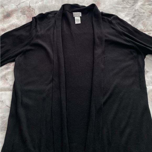 Chico’s black bamboo rayon open front cardigan with pockets, size 1 or M preppy - Picture 13 of 14